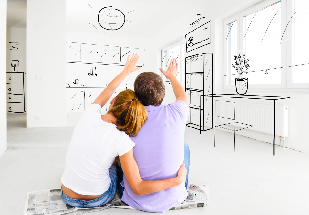 couple at their new empty apartment